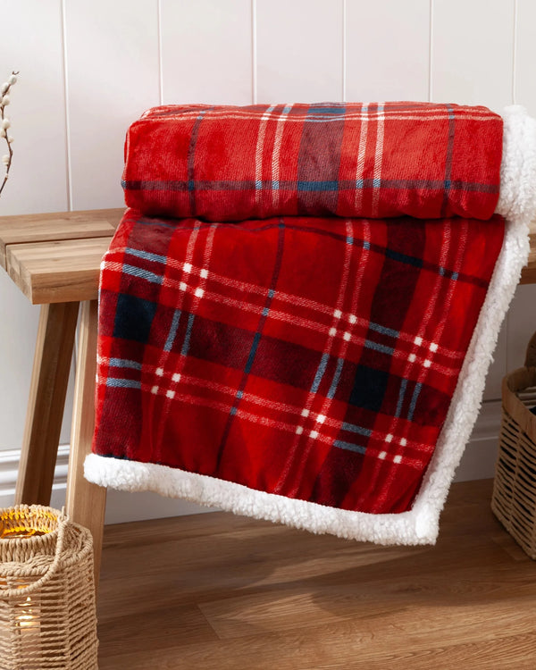 Blake Check Fleece Throw Red by Furn