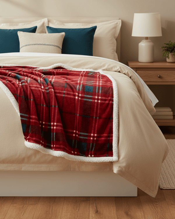 Blake Check Fleece Throw Red by Furn