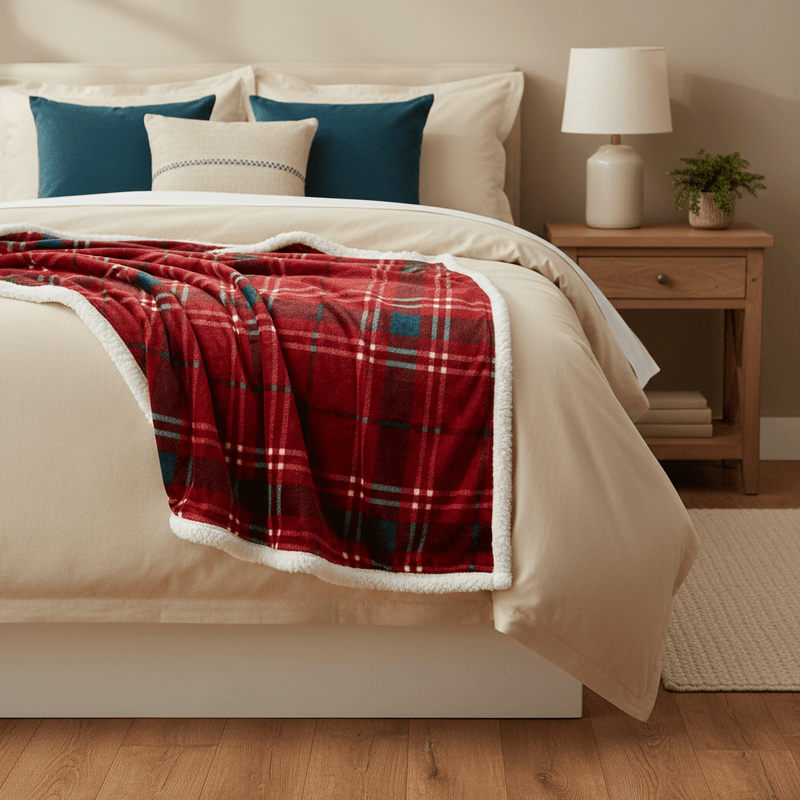 Blake Check Fleece Throw Red by Furn