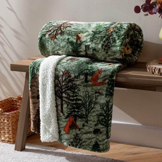 furn (Riva Home) Throw furn. Lodge Wood Sherpa Fleece Throw Oak Green 130x150cm