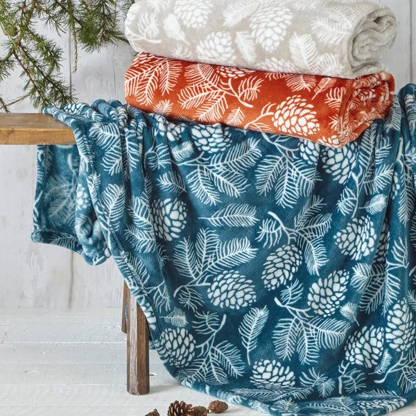 IRWIN WOODLAND FLEECE THROW – STONE / RUST / PINE by Furn