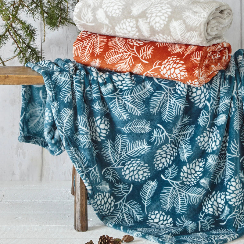 IRWIN WOODLAND FLEECE THROW – STONE / RUST / PINE by Furn