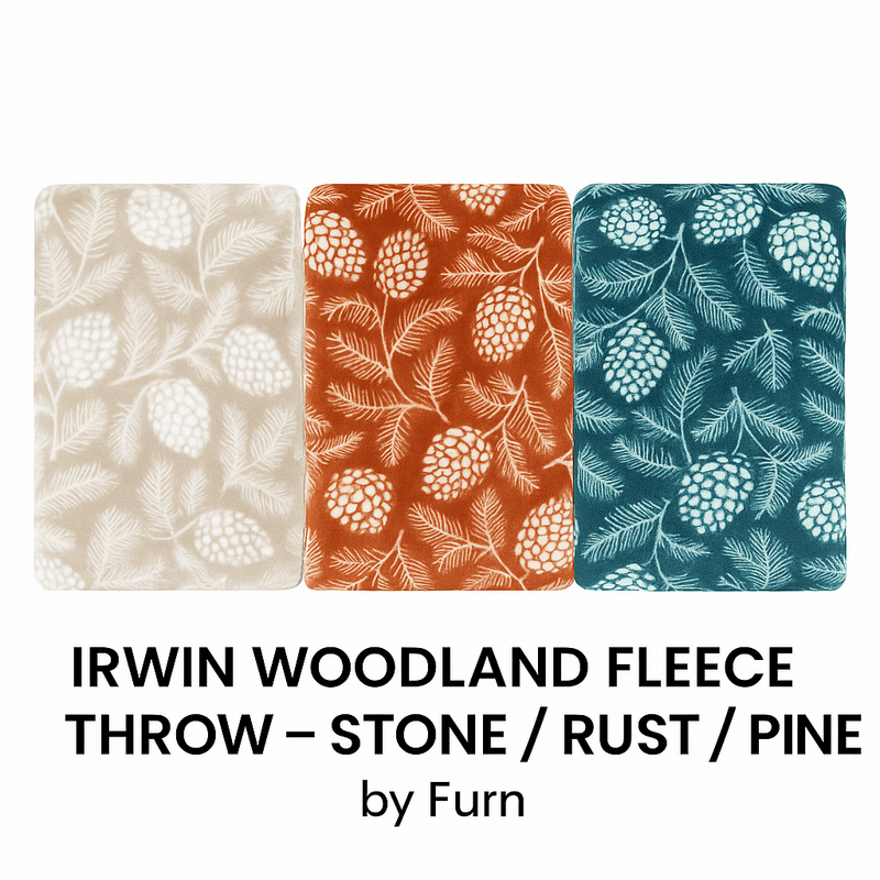IRWIN WOODLAND FLEECE THROW – STONE / RUST / PINE by Furn