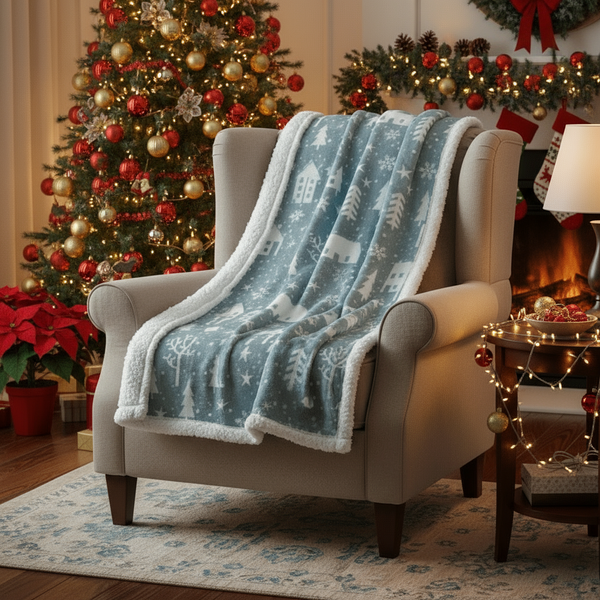 Winter Walk Fleece Throw Mist Blue by Furn