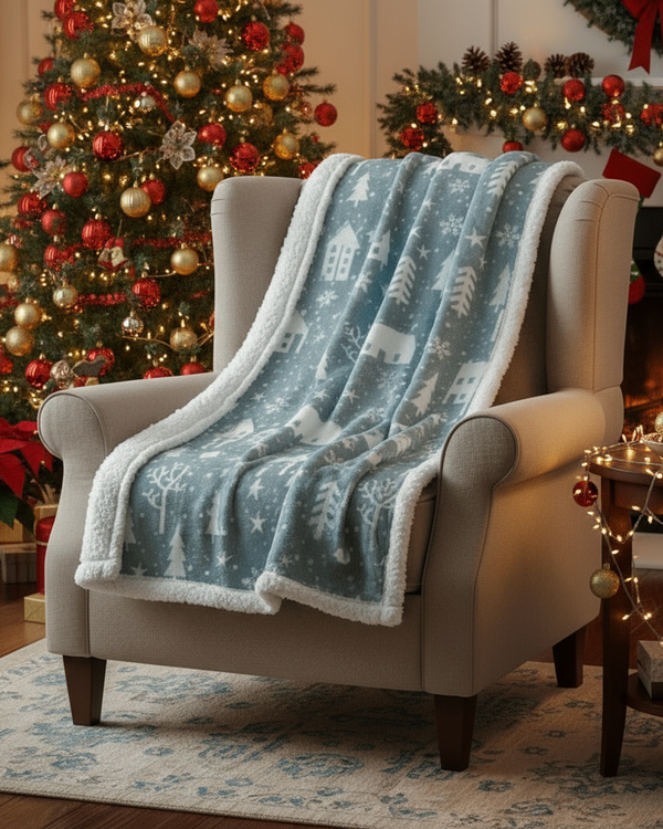 Winter Walk Fleece Throw Mist Blue by Furn