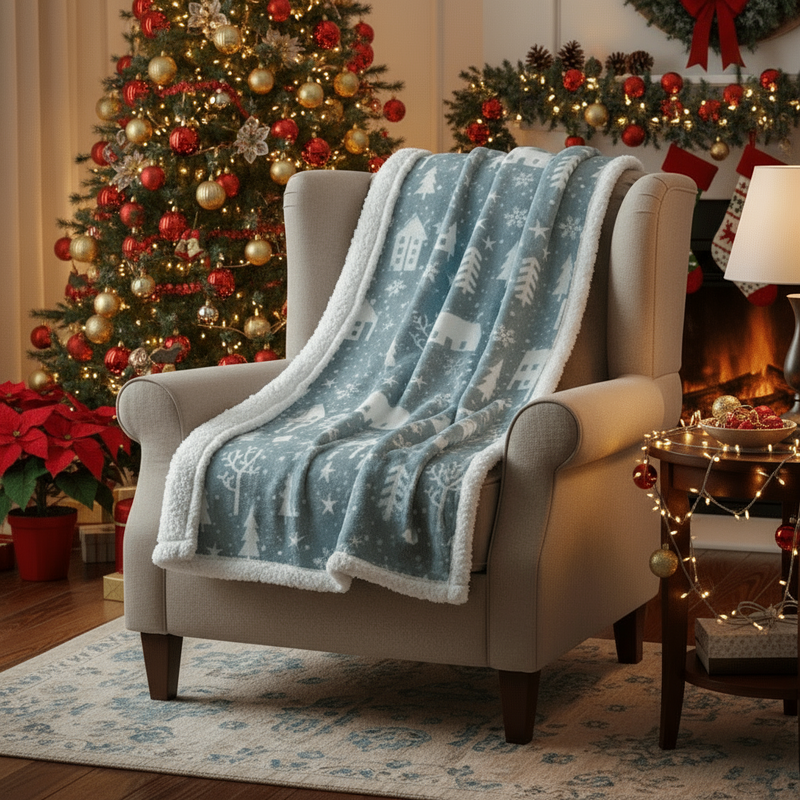 Winter Walk Fleece Throw Mist Blue by Furn