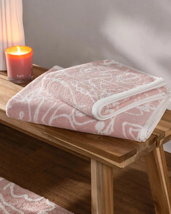 EVERYBODY ABSTRACT JACQUARD HAND TOWELS BLUSH | by Furn