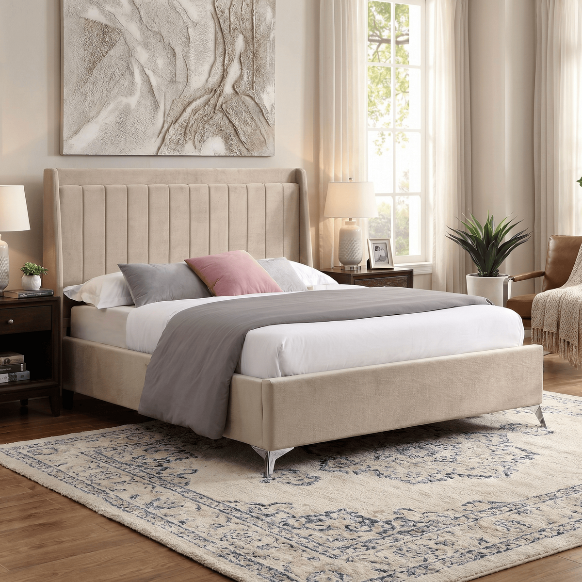 GIE Bed Base & Headboard Beige / Double MAYO UPHOLSTERED BED – GREY OR BEIGE by GIE