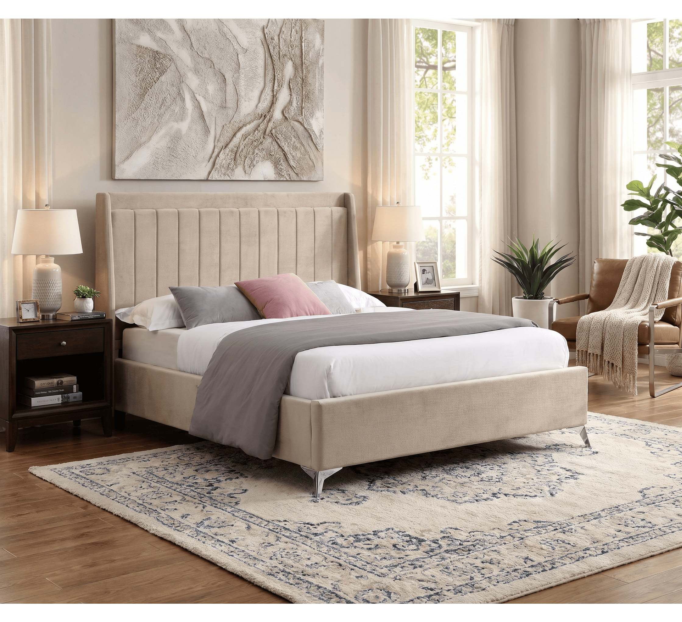 GIE Bed Base & Headboard Beige / Double MAYO UPHOLSTERED BED – GREY OR BEIGE by GIE
