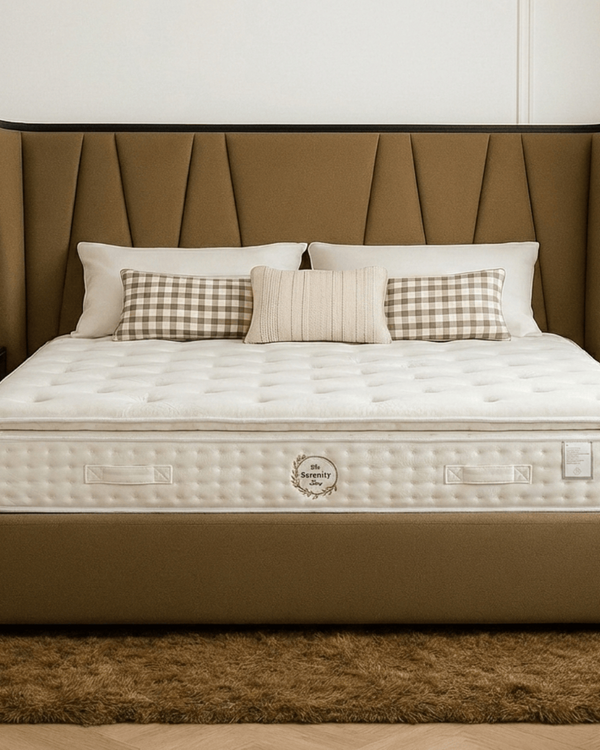 DUBAI BED – TAUPE FABRIC HEADBOARD WITH MATT BLACK ACCENTS