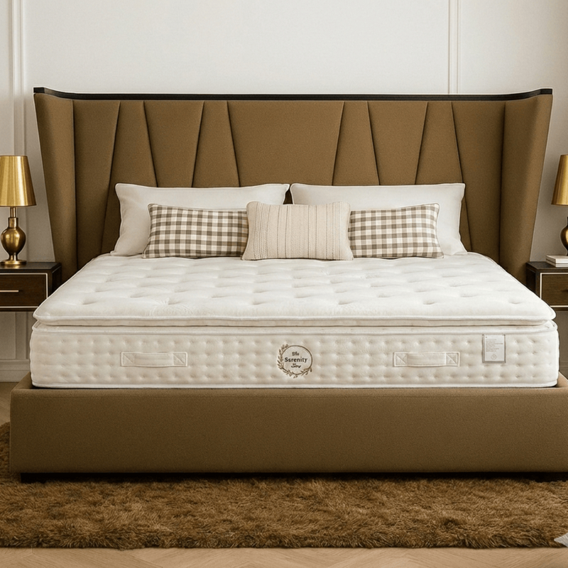 DUBAI BED – TAUPE FABRIC HEADBOARD WITH MATT BLACK ACCENTS