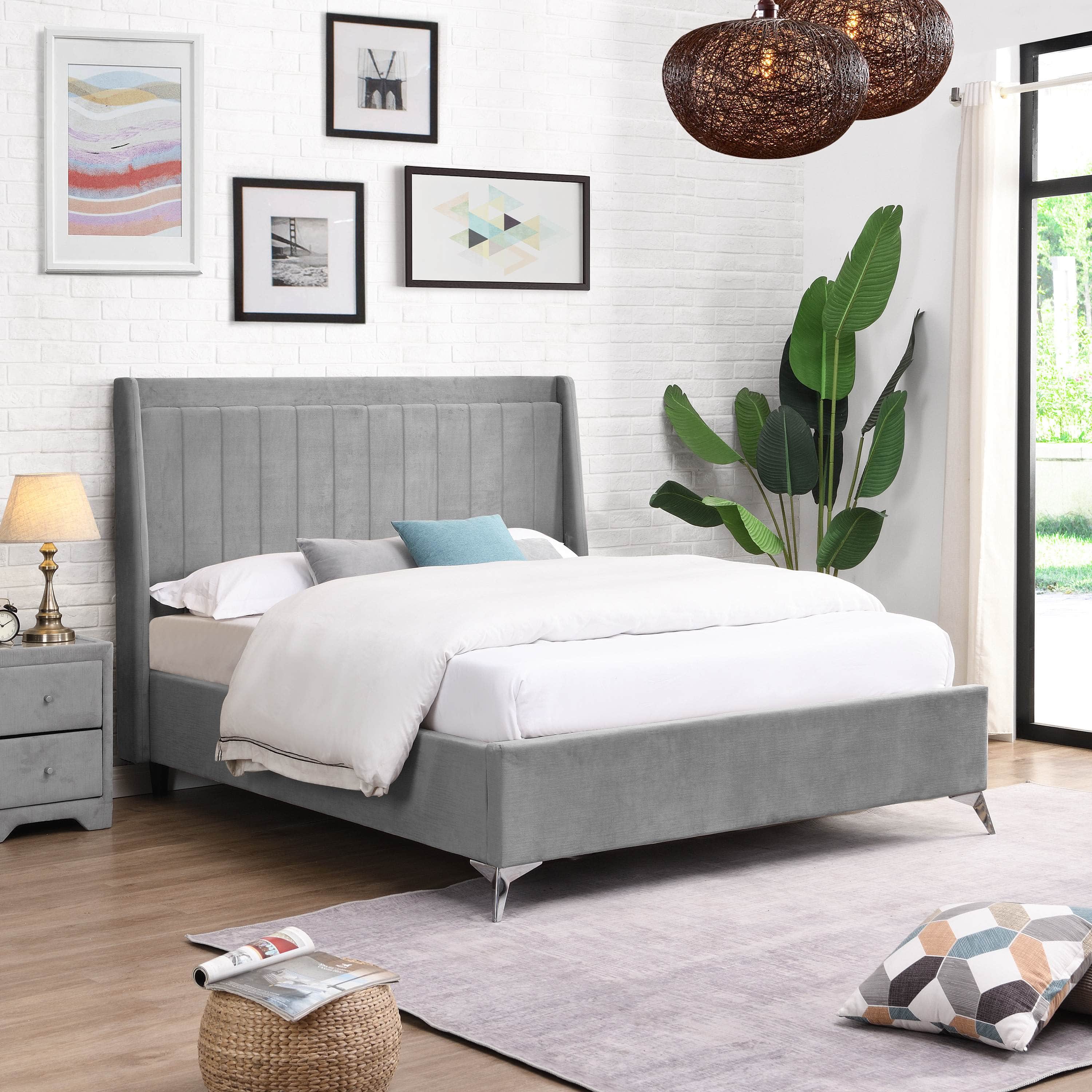 GIE Bed Base & Headboard Gray / Double MAYO UPHOLSTERED BED – GREY OR BEIGE by GIE