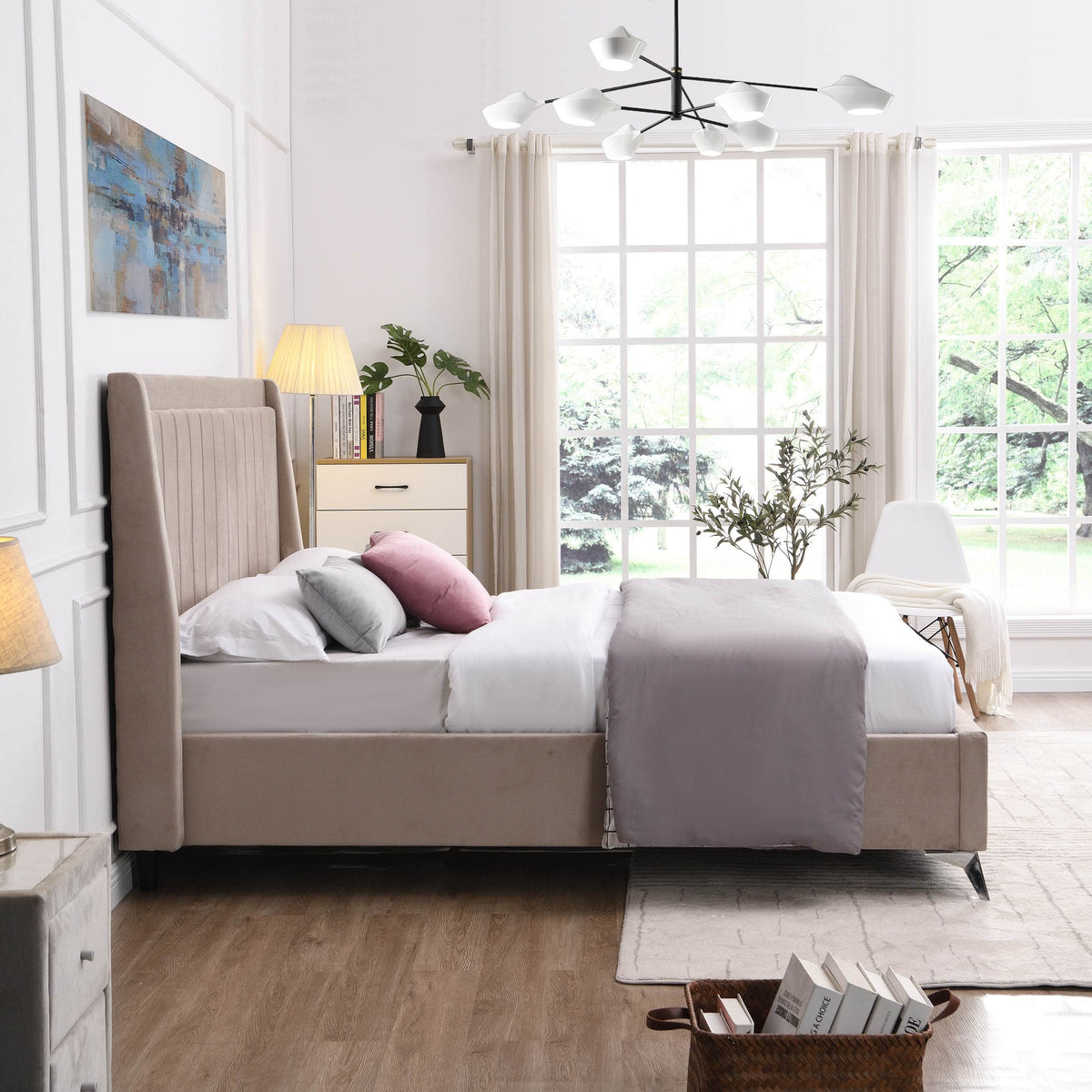 GIE Bed Base & Headboard MAYO UPHOLSTERED BED – GREY OR BEIGE by GIE