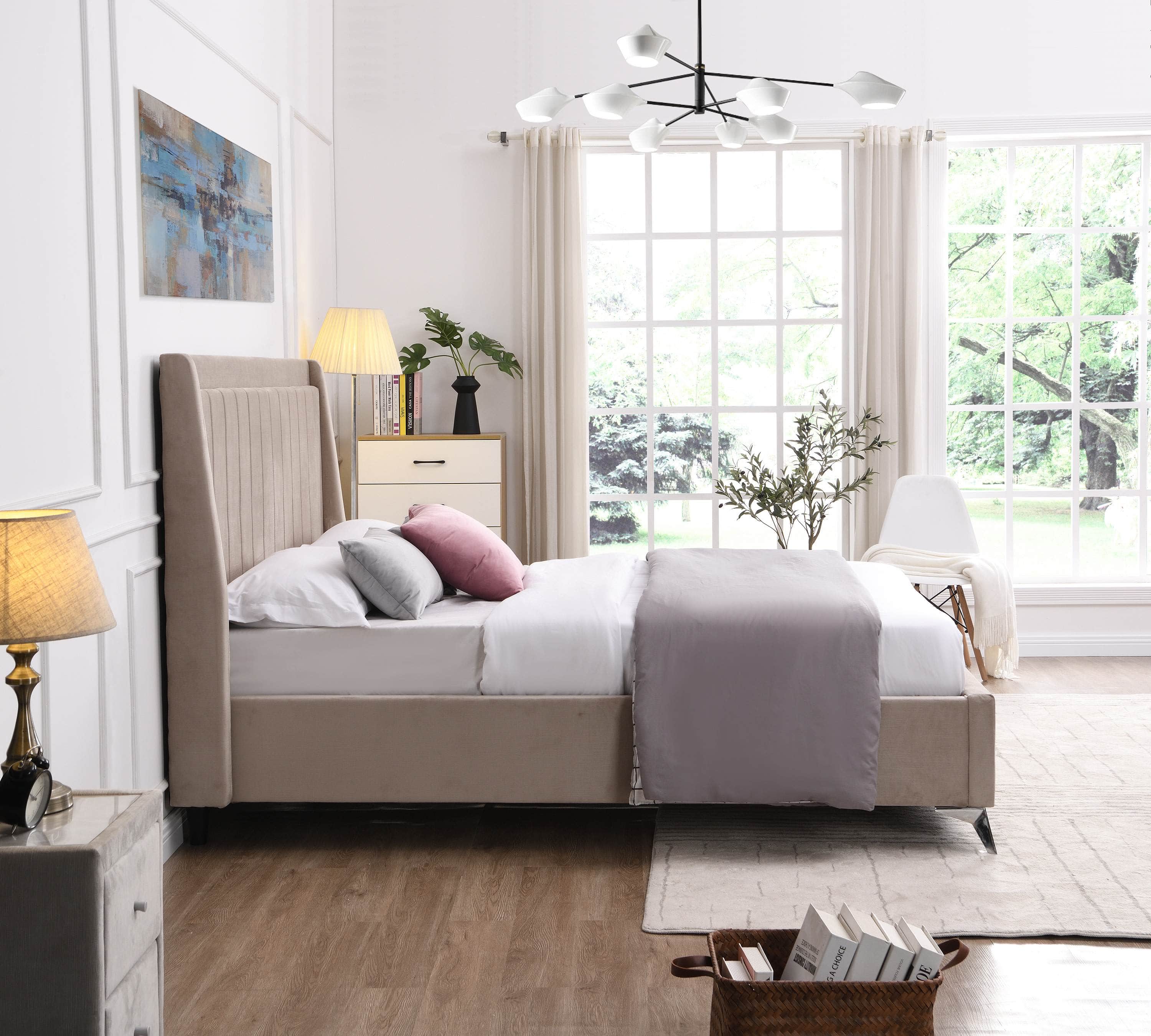 GIE Bed Base & Headboard MAYO UPHOLSTERED BED – GREY OR BEIGE by GIE