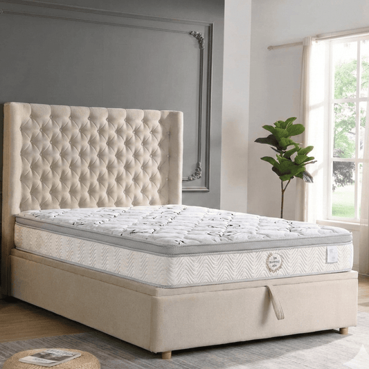GIE Bed Complete EMMA, SERENITY SLEEP G05 MATTRESS & RIO STORAGE LUXURY SLEEP BUNDLE (5FT KING)