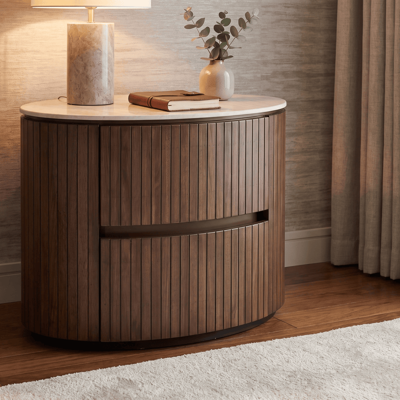 CLEO BEDROOM LOCKER – DARK WOOD &amp; MARBLE-LOOK TOP by GIE