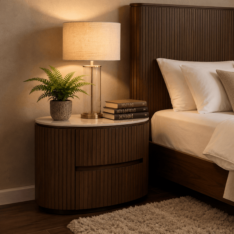 CLEO BEDROOM LOCKER – DARK WOOD &amp; MARBLE-LOOK TOP by GIE