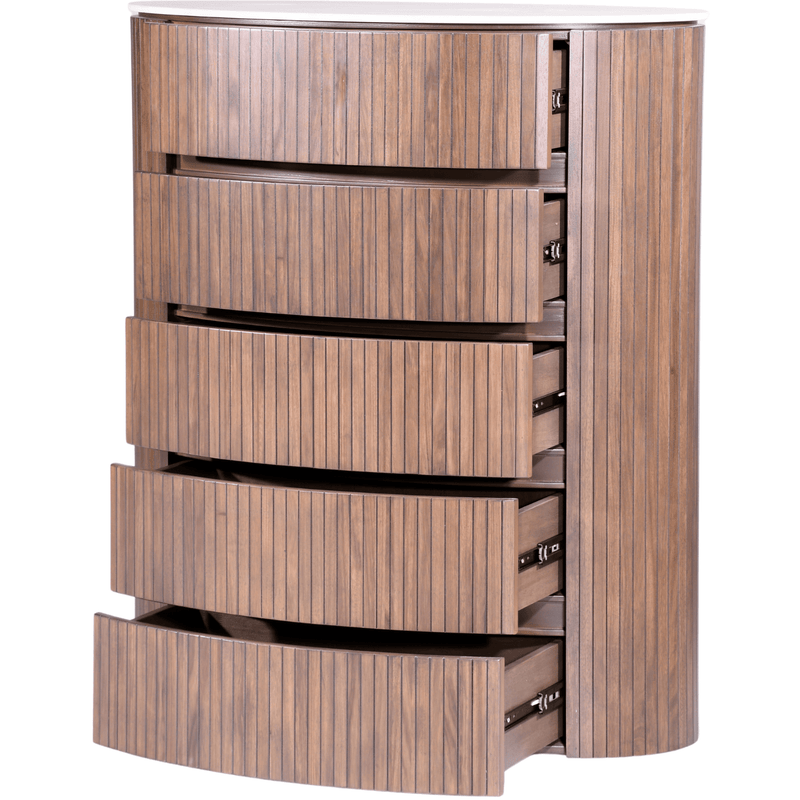 CLEO CHEST OF DRAWERS – DARK WOOD & MARBLE-LOOK TOP by GIE