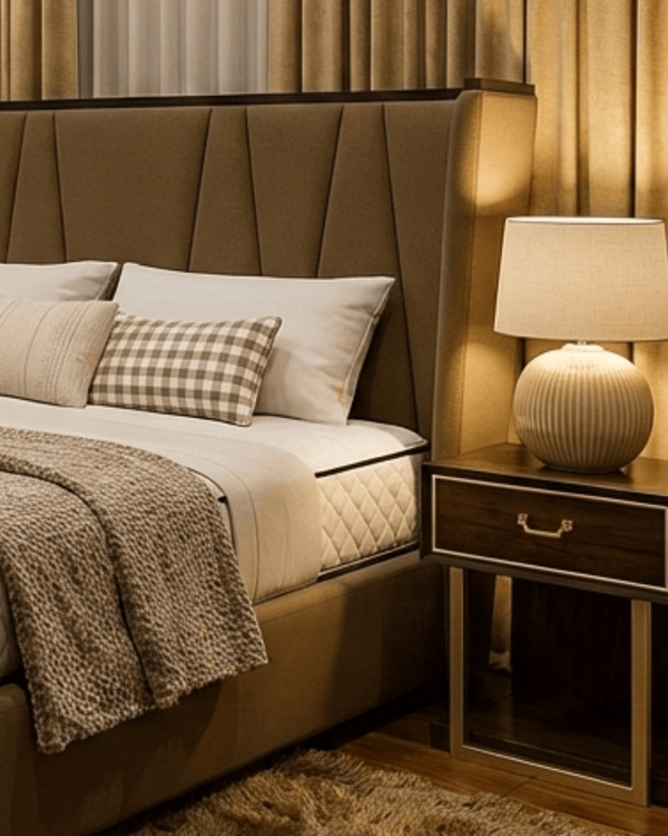 DUBAI WALNUT FINISH LOCKER WITH GOLD DETAILING & VELVET-LINED DRAWER
