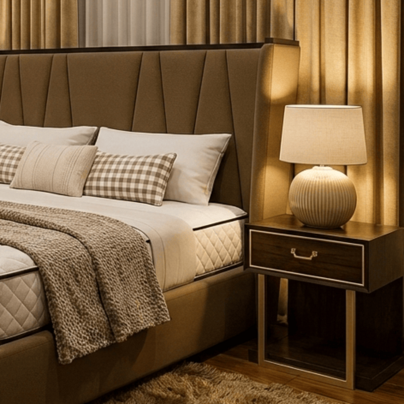 DUBAI WALNUT FINISH LOCKER WITH GOLD DETAILING & VELVET-LINED DRAWER