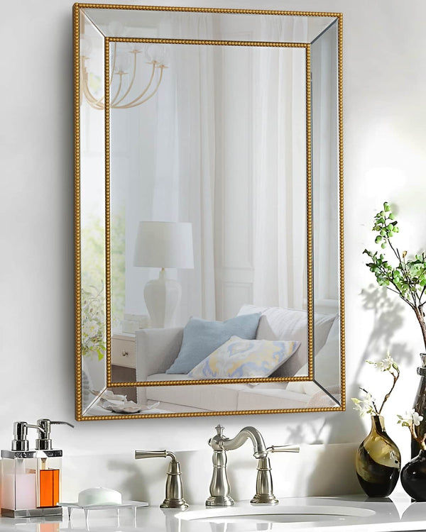MARBELLA GOLD BEADED RECTANGULAR MIRROR  by GIE