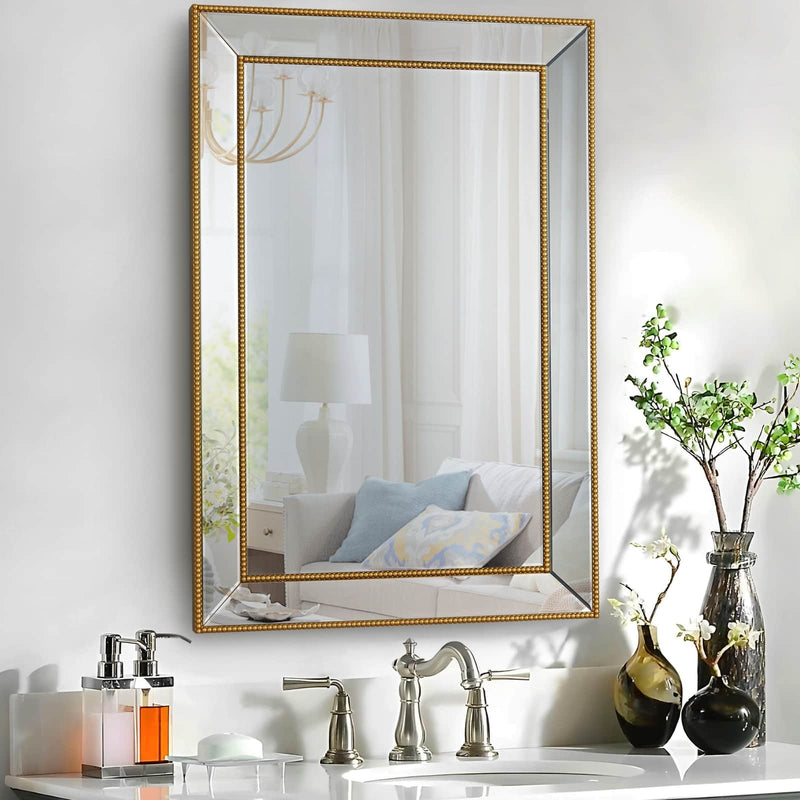 MARBELLA GOLD BEADED RECTANGULAR MIRROR  by GIE