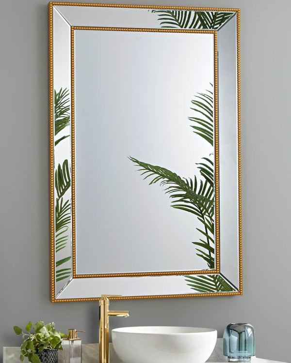 MARBELLA GOLD BEADED RECTANGULAR MIRROR  by GIE