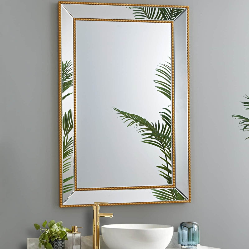 MARBELLA GOLD BEADED RECTANGULAR MIRROR  by GIE