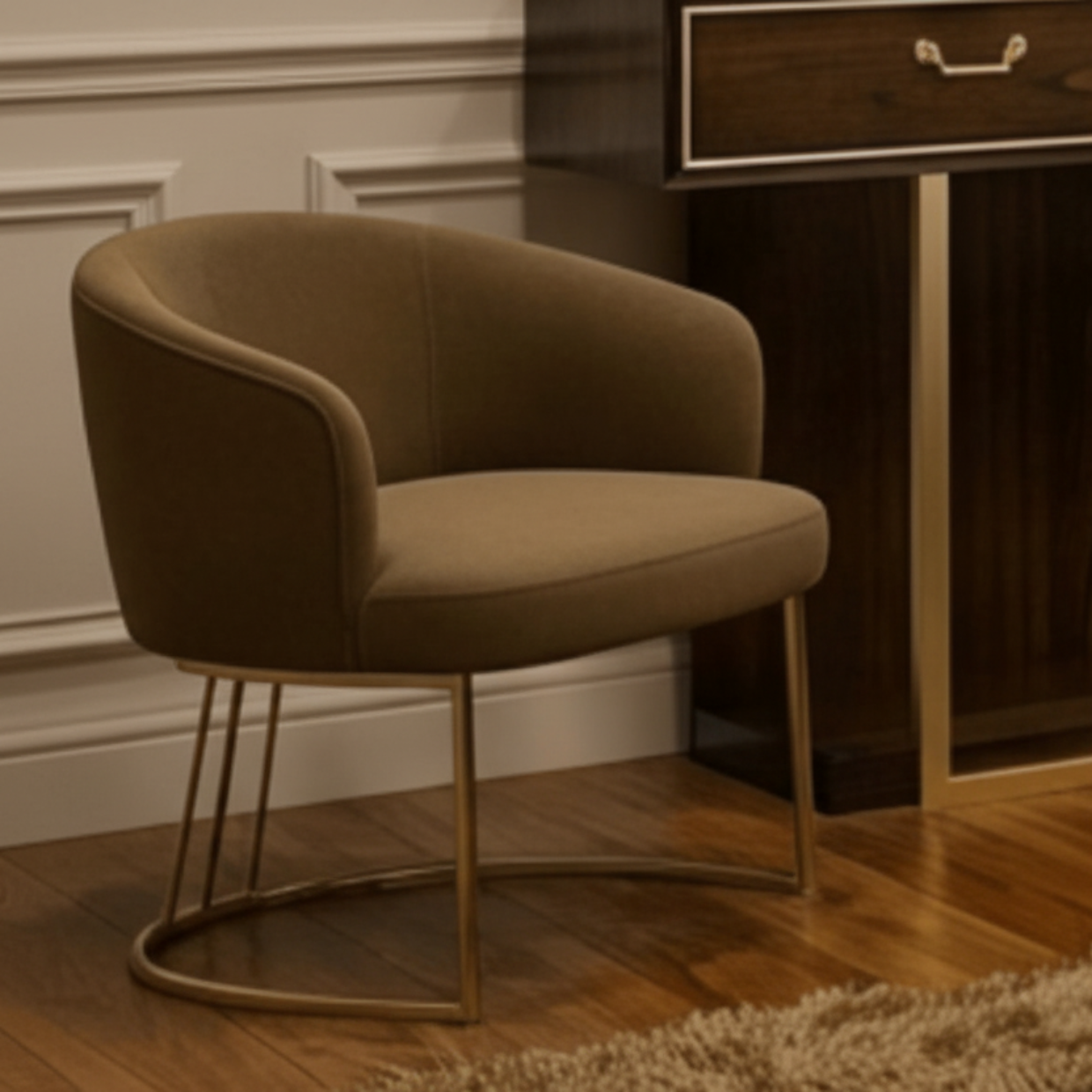 GIE Occasional tub DUBAI BEDROOM CHAIR – ELEGANT FABRIC CHAIR WITH GOLDEN-TINTED LEGS