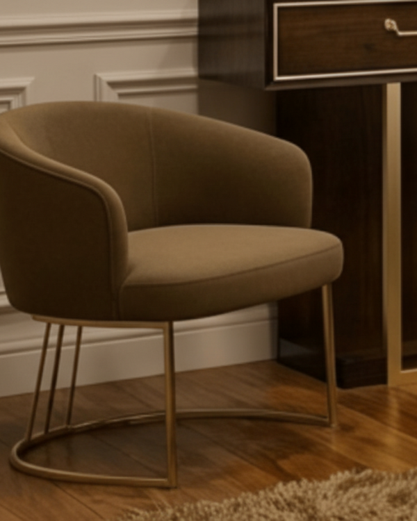 DUBAI BEDROOM CHAIR – ELEGANT FABRIC CHAIR WITH GOLDEN-TINTED LEGS
