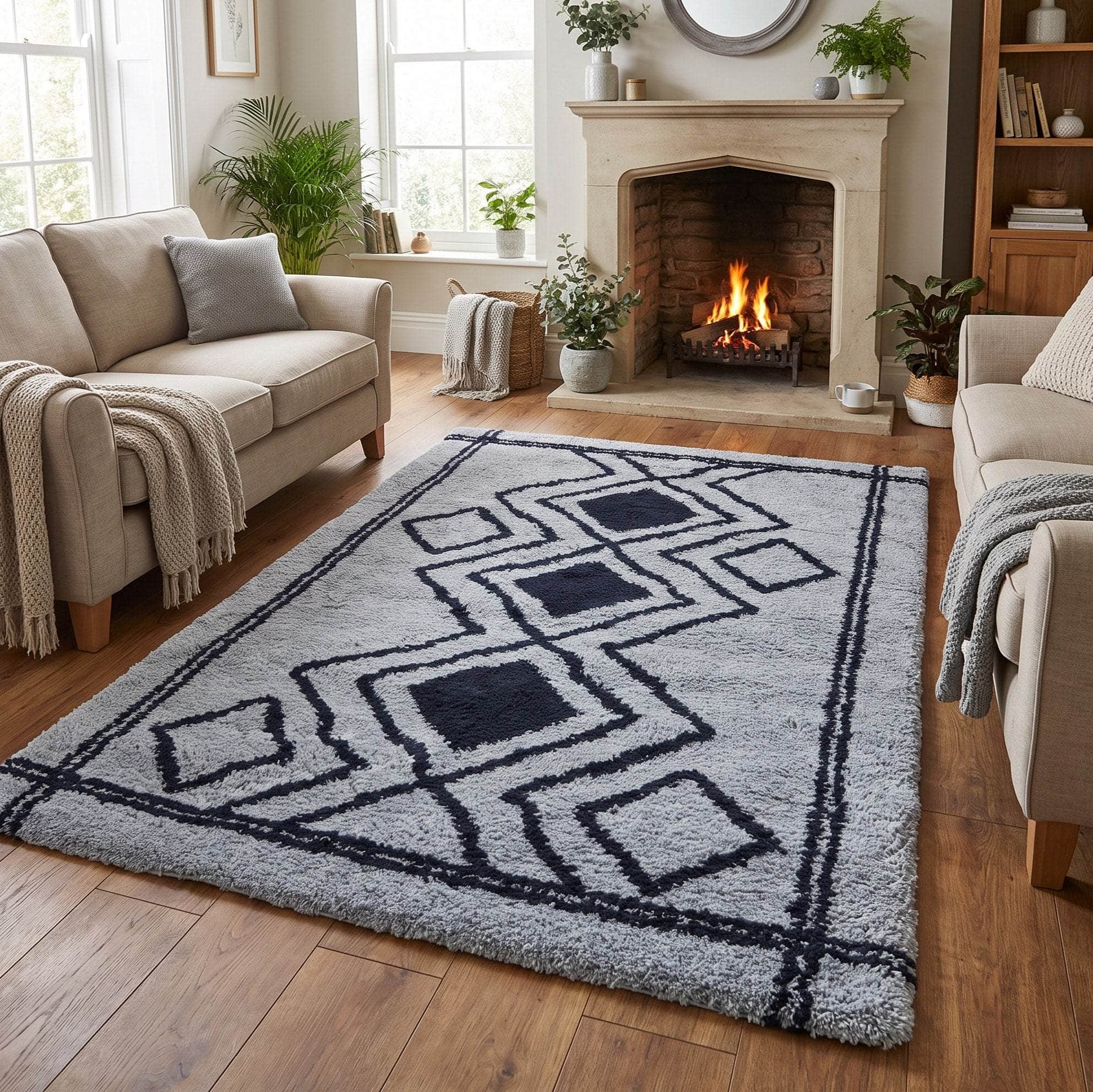 GIE Rugs Grey 05 / 80/150cm ASHTON SHAGGY GEOMETRIC RUG COLLECTION by GIE
