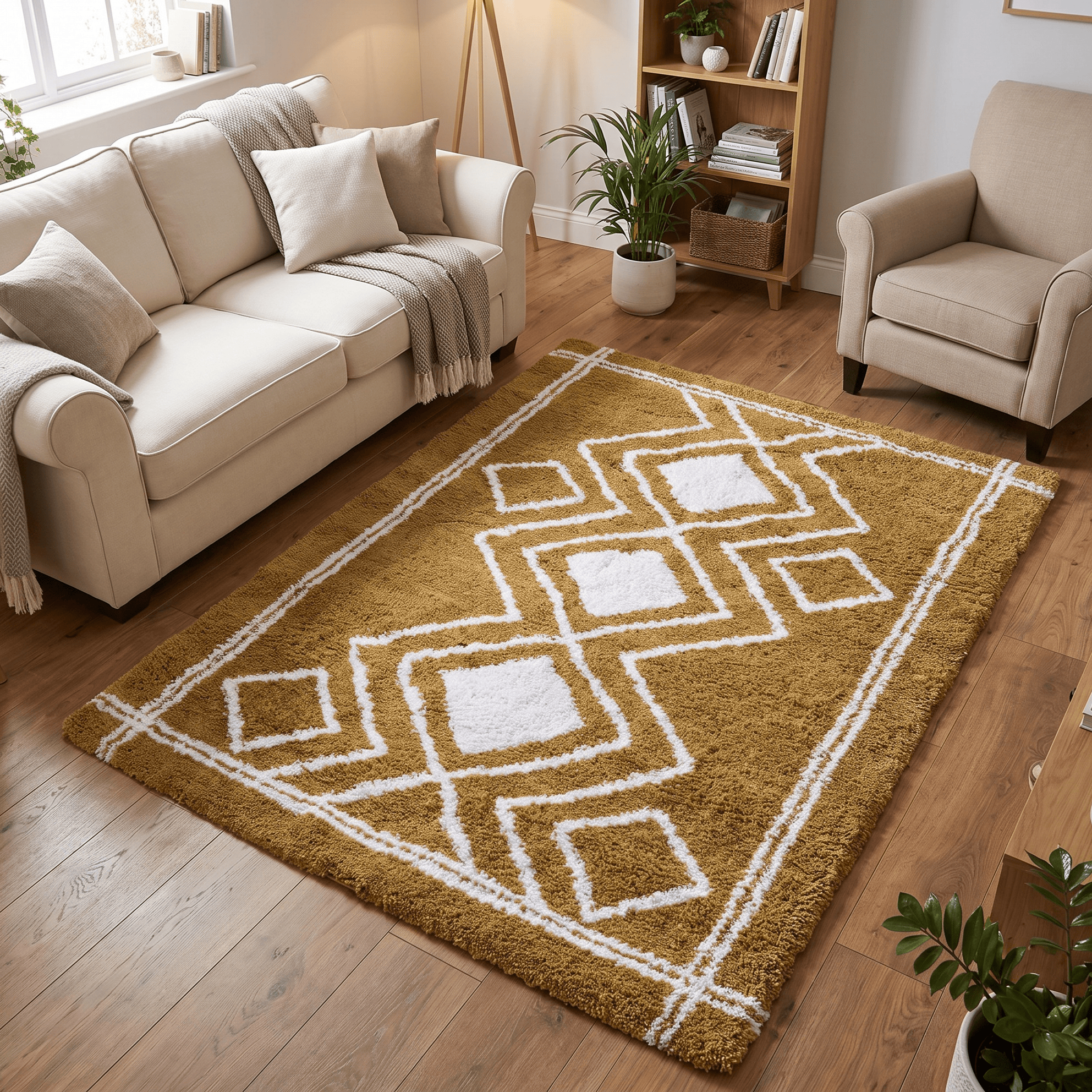 GIE Rugs Mustard Cream 04 / 80/150cm ASHTON SHAGGY GEOMETRIC RUG COLLECTION by GIE