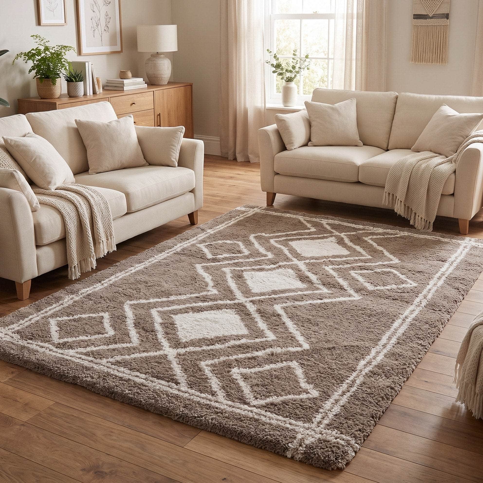 GIE Rugs Taupe Beige 02 / 80/150cm ASHTON SHAGGY GEOMETRIC RUG COLLECTION by GIE