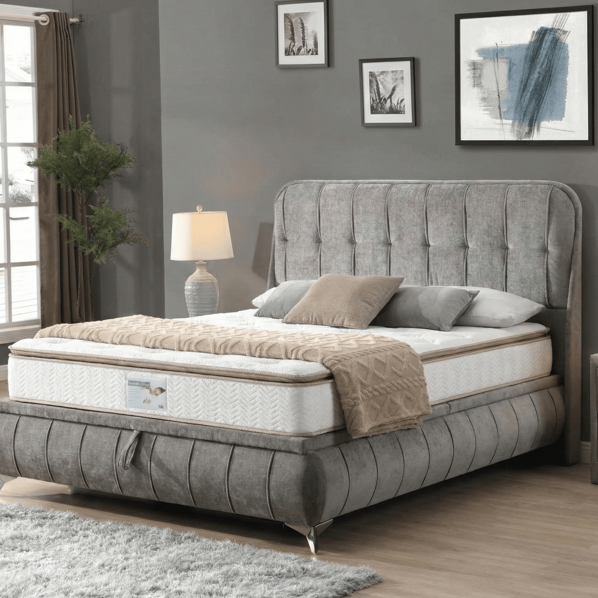 GIE Storage Bed Base & Headboard LIMERICK 5ft KING STORAGE BED & SERENITY PLUSH MATTRESS BUNDLE