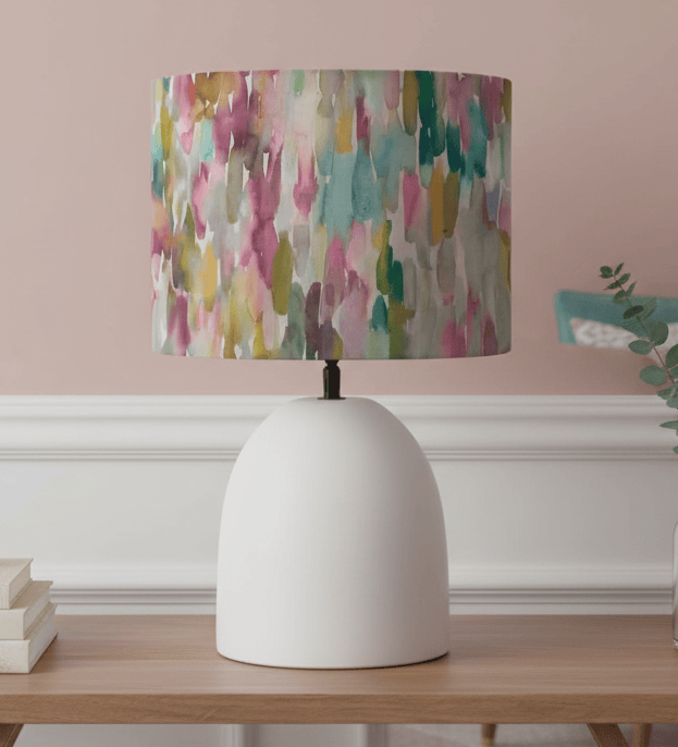 Hazelwood Interiors AZIMA EVA HAND ROLLED SHADE & LARISSA BASE | LOTUS | ECRU | COMPLETE CERAMIC TABLE LAMP by Voyage Maison