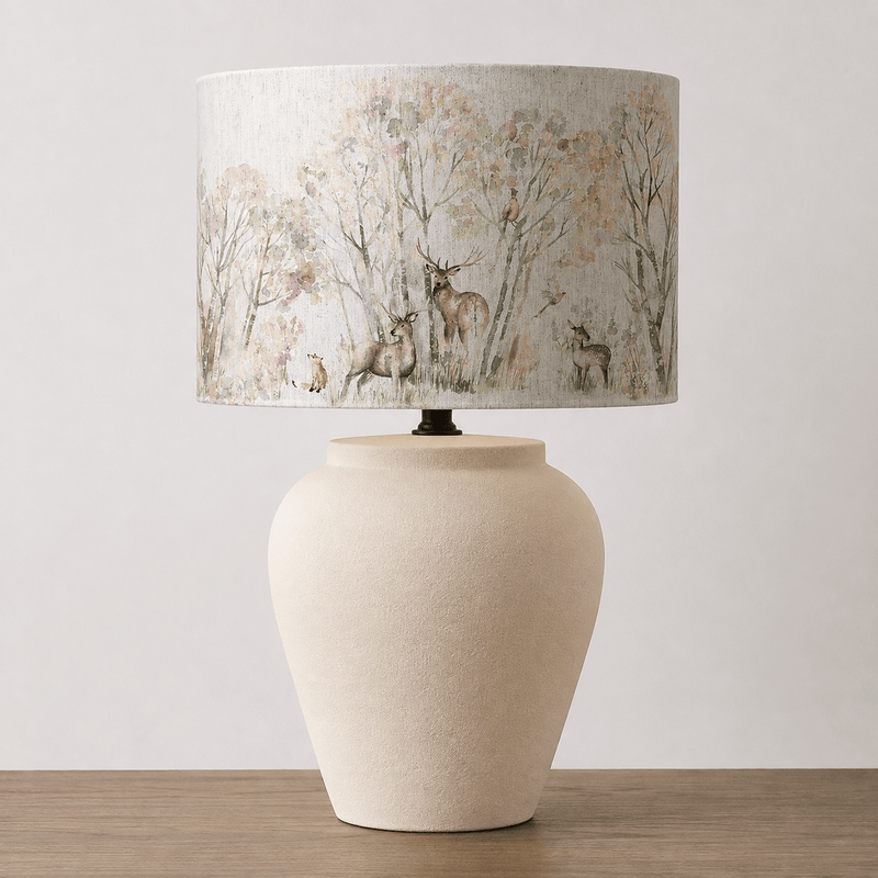 ENCHANTED FOREST EVA  EDESSA LAMP BUNDLE 40cm Forest Shade & Ecru Ceramic Base by Voyage Maison