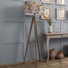 Hazelwood Interiors Grey Wash Aratus Stone Tripod Floor(D52cm)  Lamp with Varys Gold Shade Bundle