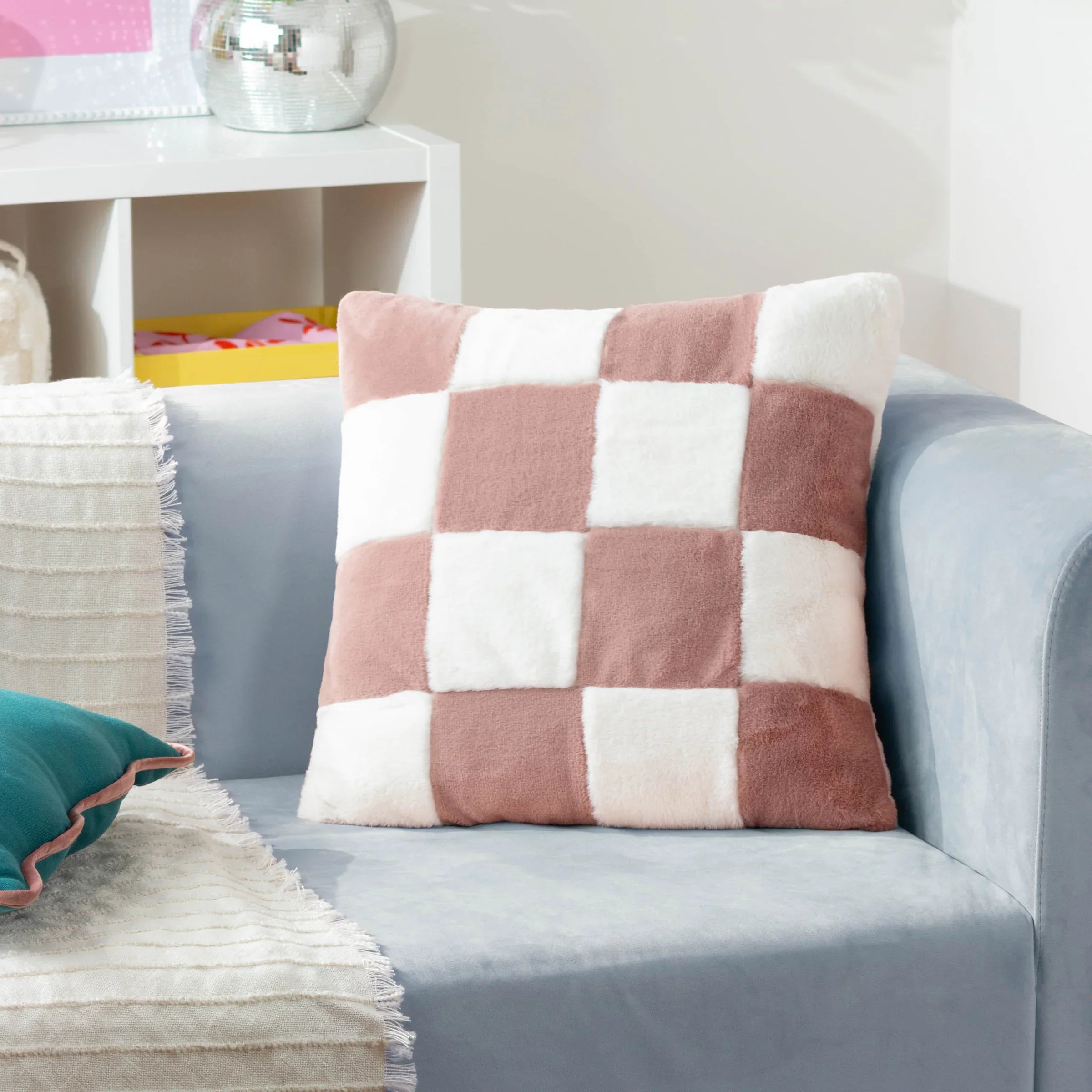 Heya Home (Riva Home) Cushions Pink COZEE CHECK FAUX FUR FEATHER FILLED CUSHION – BLACK, LILAC, PINK OR SLATE BLUE by Heya Home
