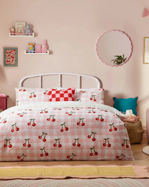 CHERRY GINGHAM PRINTED DUVET COVER SET PINK
by Heya Home