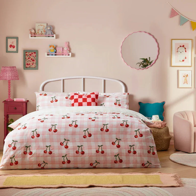 CHERRY GINGHAM PRINTED DUVET COVER SET PINK
by Heya Home