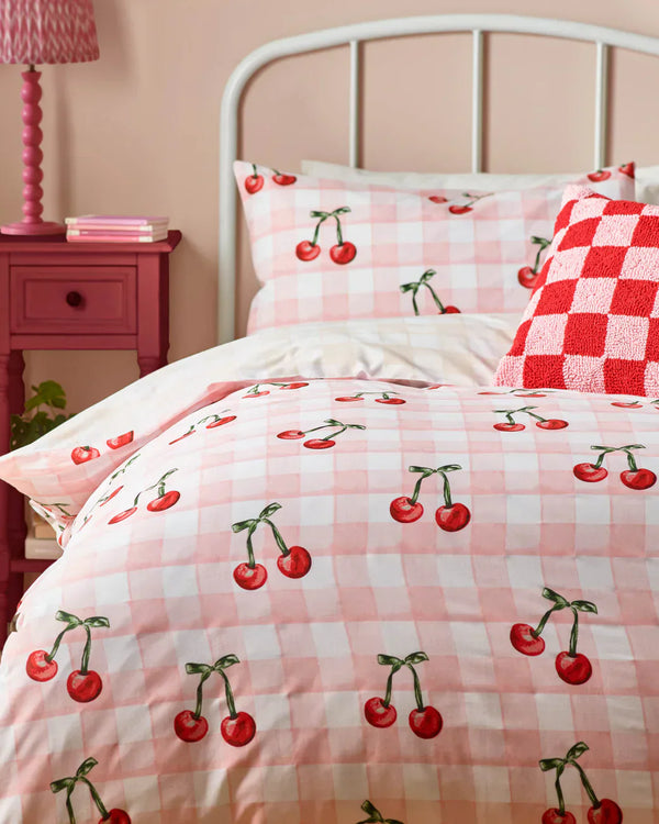 CHERRY GINGHAM PRINTED DUVET COVER SET PINK
by Heya Home