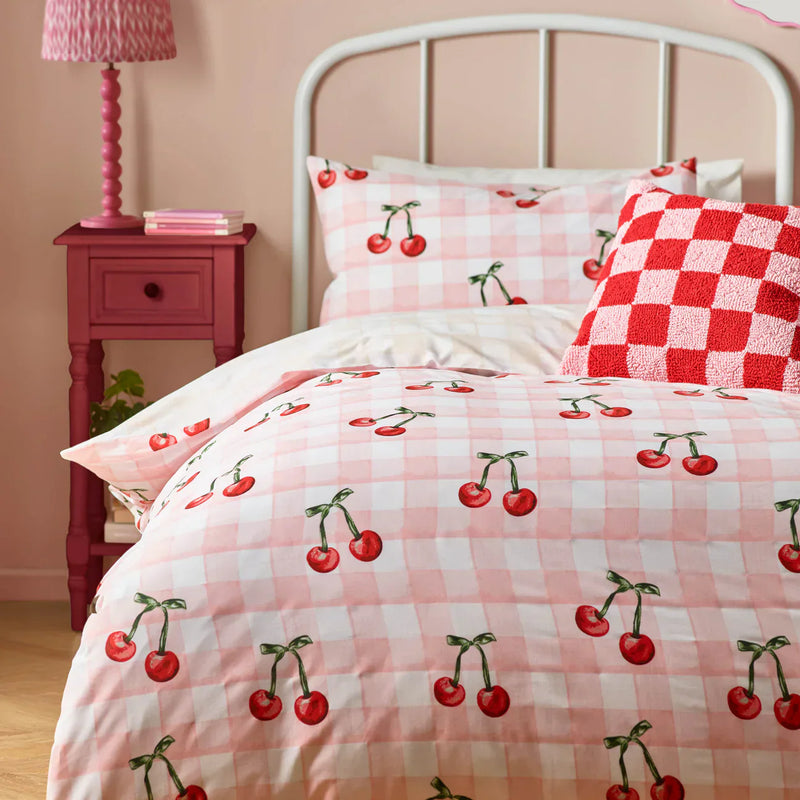 CHERRY GINGHAM PRINTED DUVET COVER SET PINK
by Heya Home