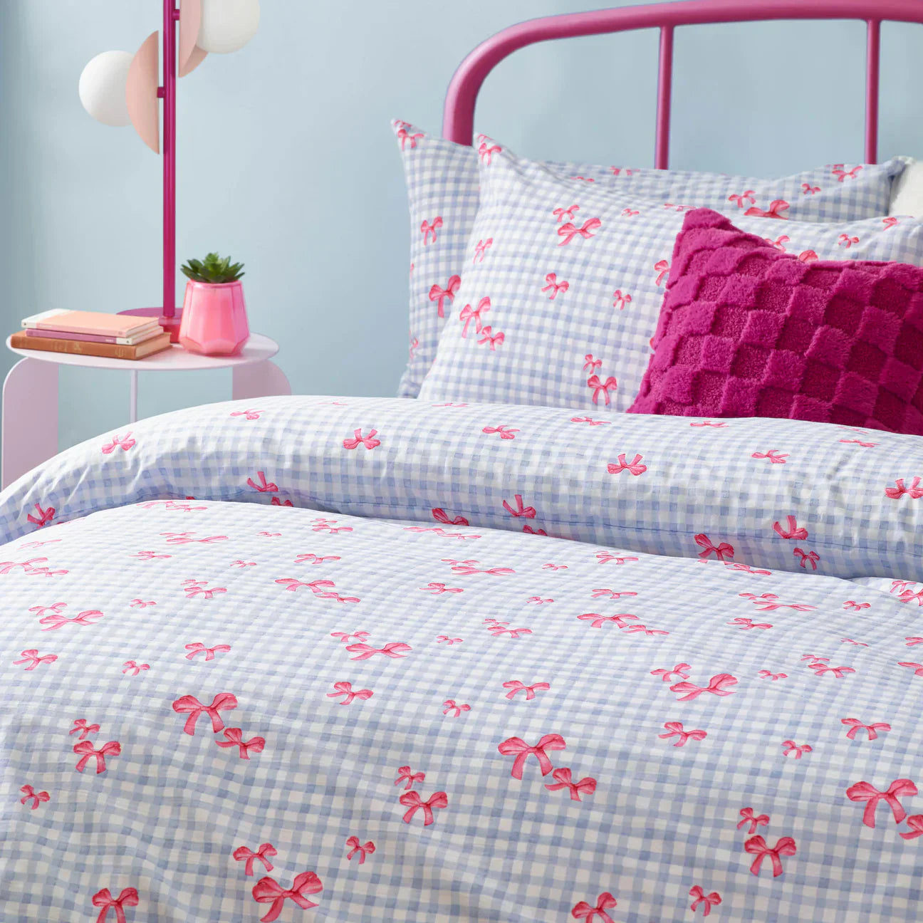 Heya Home (Riva Home) Duvet Cover set GINGHAM BOWS DUVET COVER SET BLUE by Heya Home