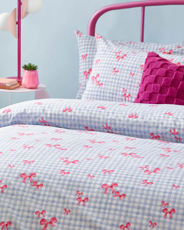 GINGHAM BOWS DUVET COVER SET BLUE by Heya Home