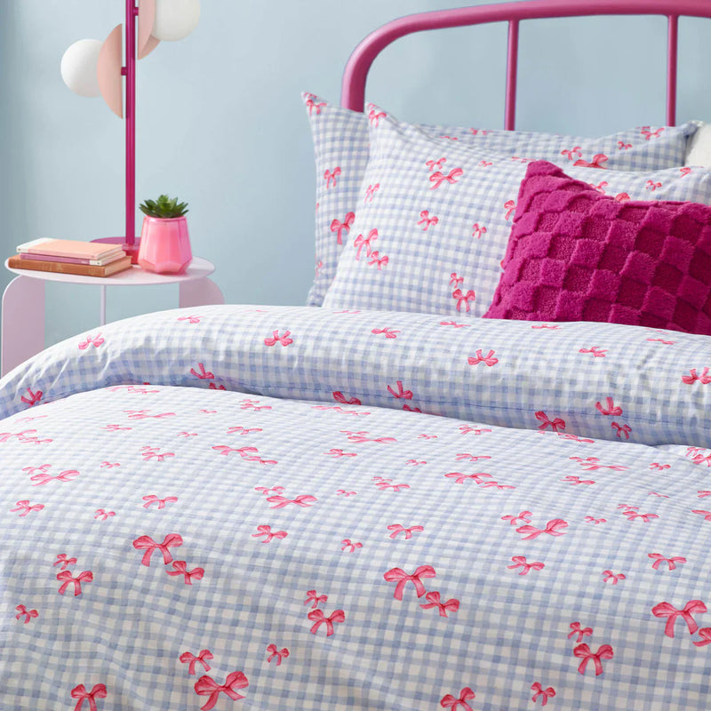 GINGHAM BOWS DUVET COVER SET BLUE by Heya Home