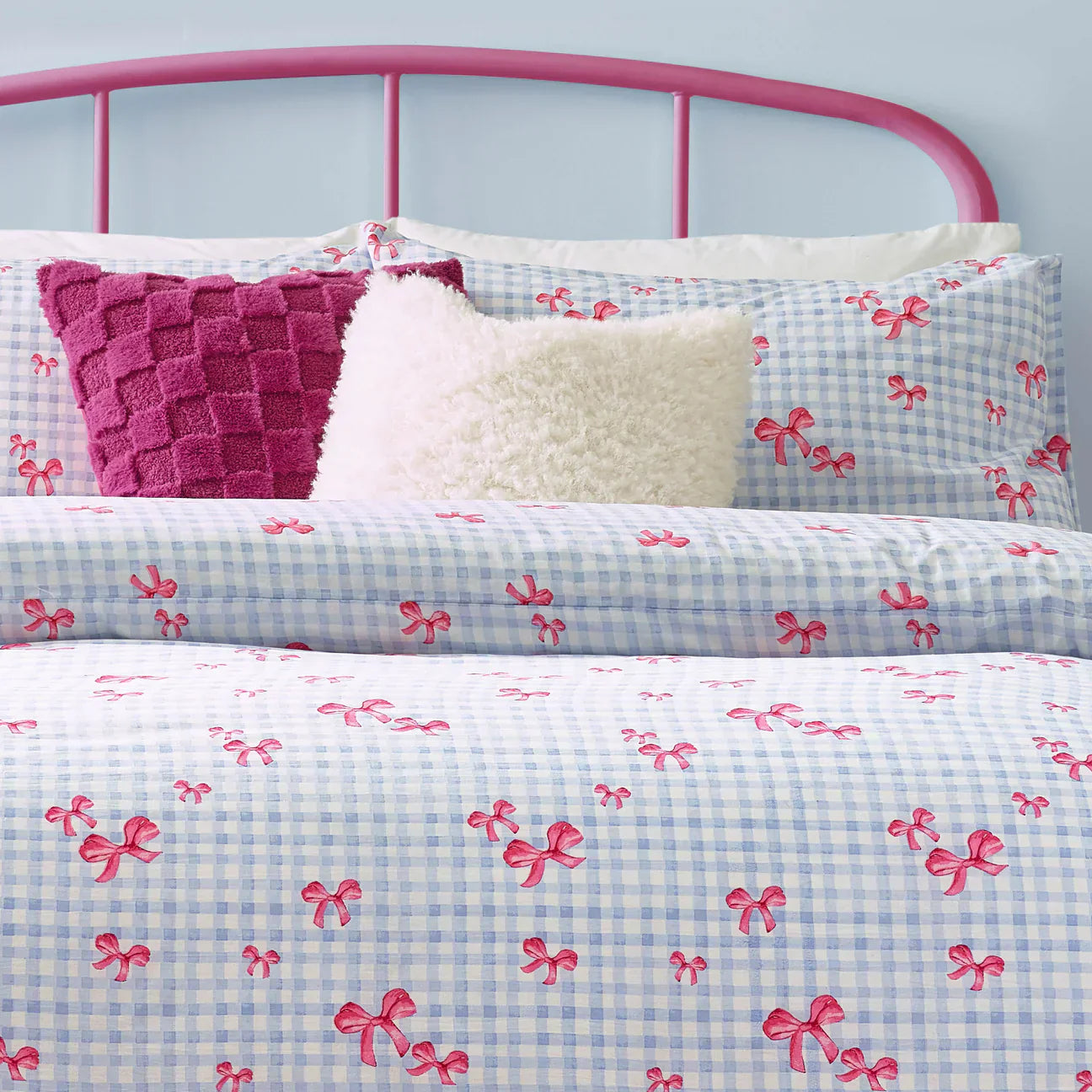 Heya Home (Riva Home) Duvet Cover set GINGHAM BOWS DUVET COVER SET BLUE by Heya Home