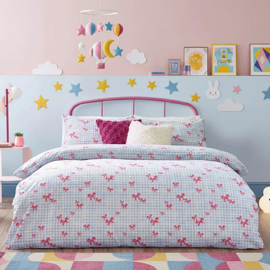 Heya Home (Riva Home) Duvet Cover set GINGHAM BOWS DUVET COVER SET BLUE by Heya Home