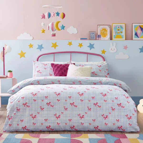 GINGHAM BOWS DUVET COVER SET BLUE by Heya Home