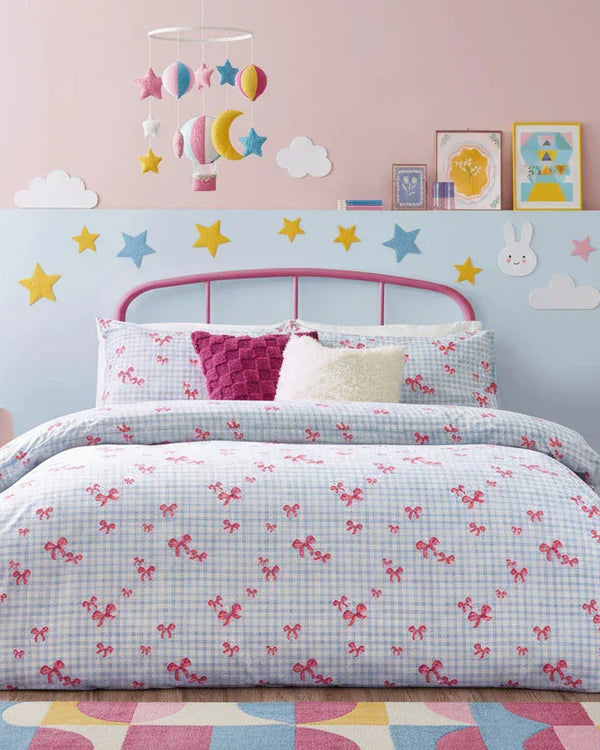 GINGHAM BOWS DUVET COVER SET BLUE by Heya Home