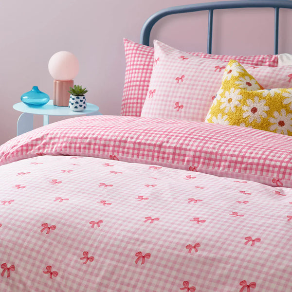 GINGHAM BOWS DUVET COVER SET PINK
by Heya Home